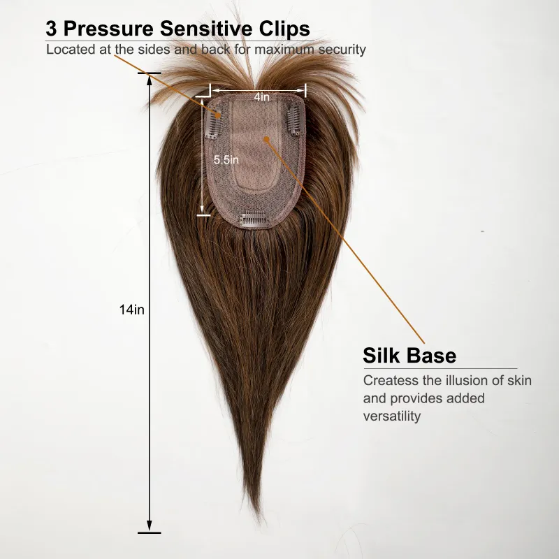Topper per capelli umani Remy al 100% con frangia, toupee marrone, pezzi di capelli con base in seta, clip in topper, capelli per le donne, perdita di capelli_voghion.com
