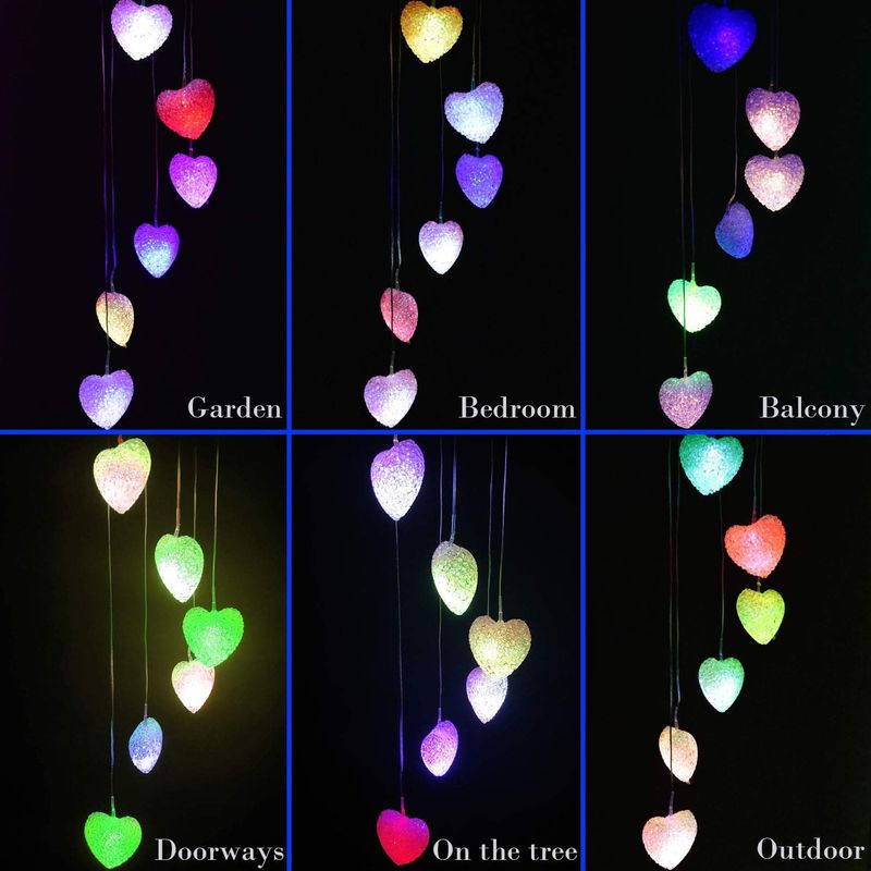 Solar LED Heart Wind Chime - Waterproof Color Changing Outdoor Decor_voghion.com