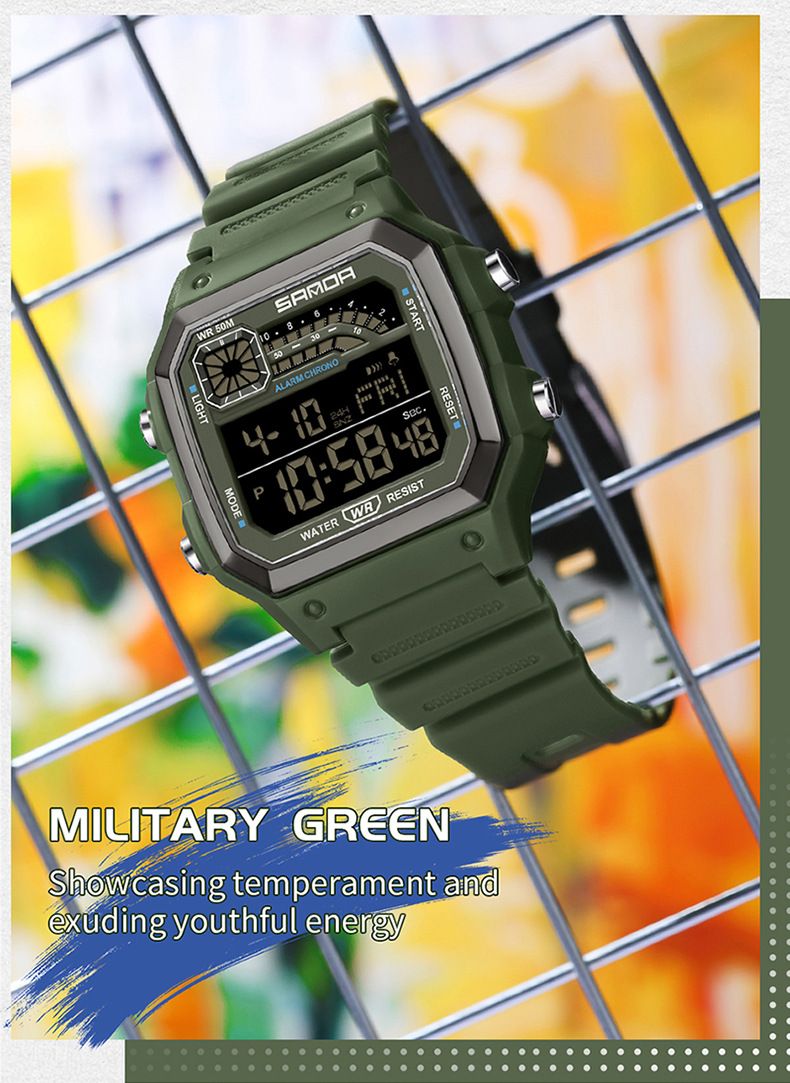 Ceas electronic Ceas pentru bărbați Sport, rezistent la apă, care strălucește în întuneric, Slim Square Classic, pentru studenți_voghion.com