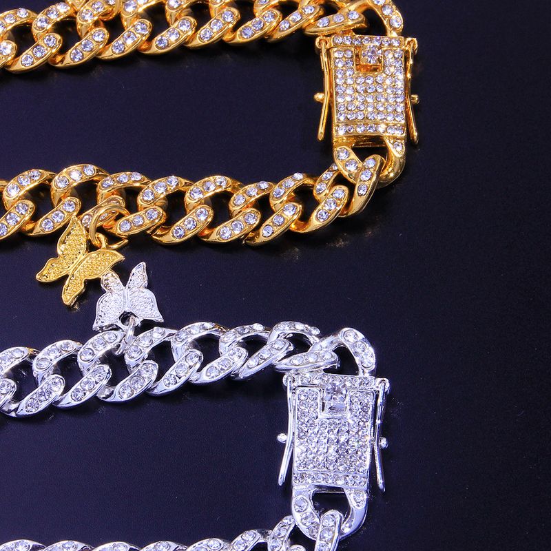 Micro-inlaid full-diamond butterfly Cuban anklet popular butterfly element pendant anklet 12mm Cuban chain_voghion.com