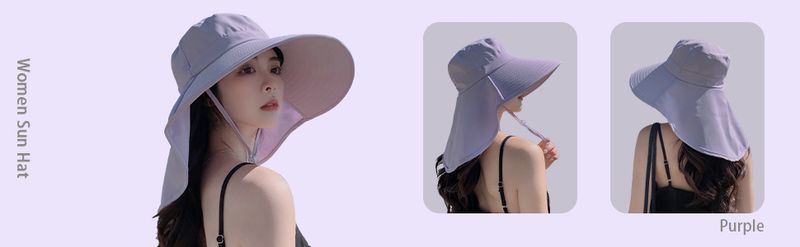 Ruqizhi zonnehoeden voor vrouwen met nekflap, paardenstaartgat, oprolbare zonnehoeden met UV-bescherming, vissershoeden met brede rand, UPF 50+_voghion.com