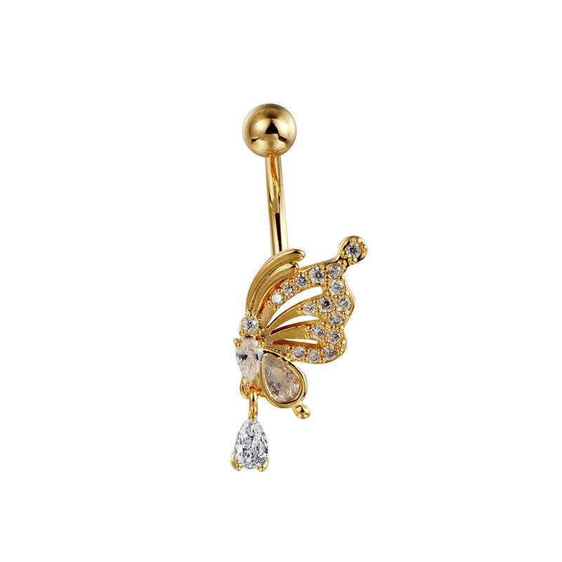 Piercing per ombelico a forma di farfalla con zirconi cubici - Gioiello per il corpo in acciaio chirurgico 316L, elegante design ad ala (14G/16G, ipoallergenico, confezione regalo inclusa)_voghion.com