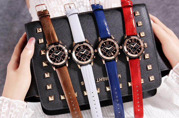 GUOU new style durable and light luxury six-pin trendy watch leather strap personalized fashionable large dial ladies watch_voghion.com