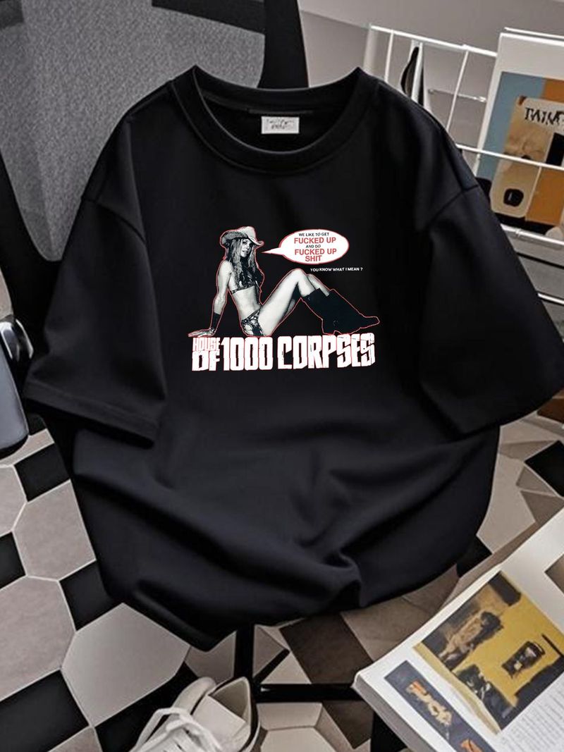 Rara maglietta unisex con scritta "La casa dei 1000 corpi", stile classico, NH6535, streetwear, casual, traspirante, da uomo, elasticizzata, da indossare tutti i giorni._voghion.com