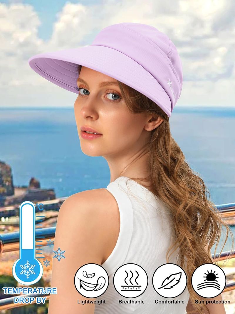 Sun Hats For Womens Wide Brim Visor UV Protection Dual Purpose Hat For Beach Summer Packable Cap_voghion.com