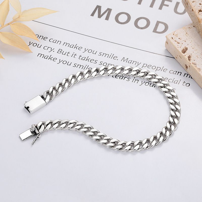 Chaosheng S Bracciale in argento puro classico con catena cubana Miami, stile unisex, gioielli per uomo e donna_voghion.com