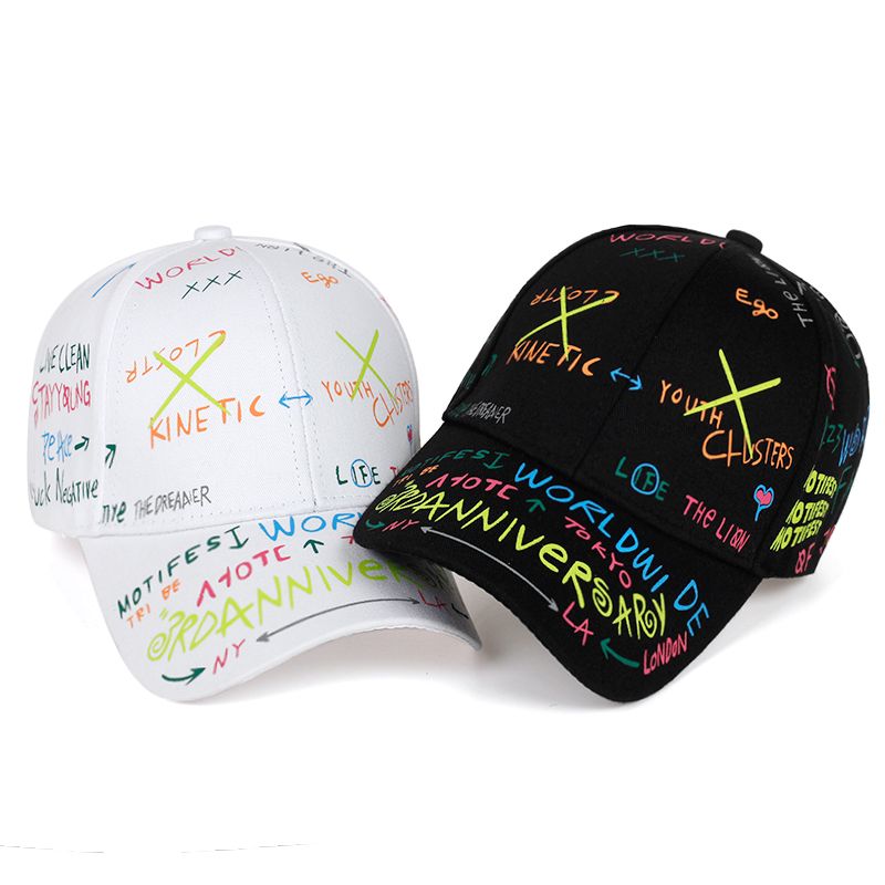 Moodne graffititrükiga pesapallimüts kevad-suviseks vaba aja veetmise müts reguleeritavad hiphop-tänavamütsid unisex mütsid_voghion.com