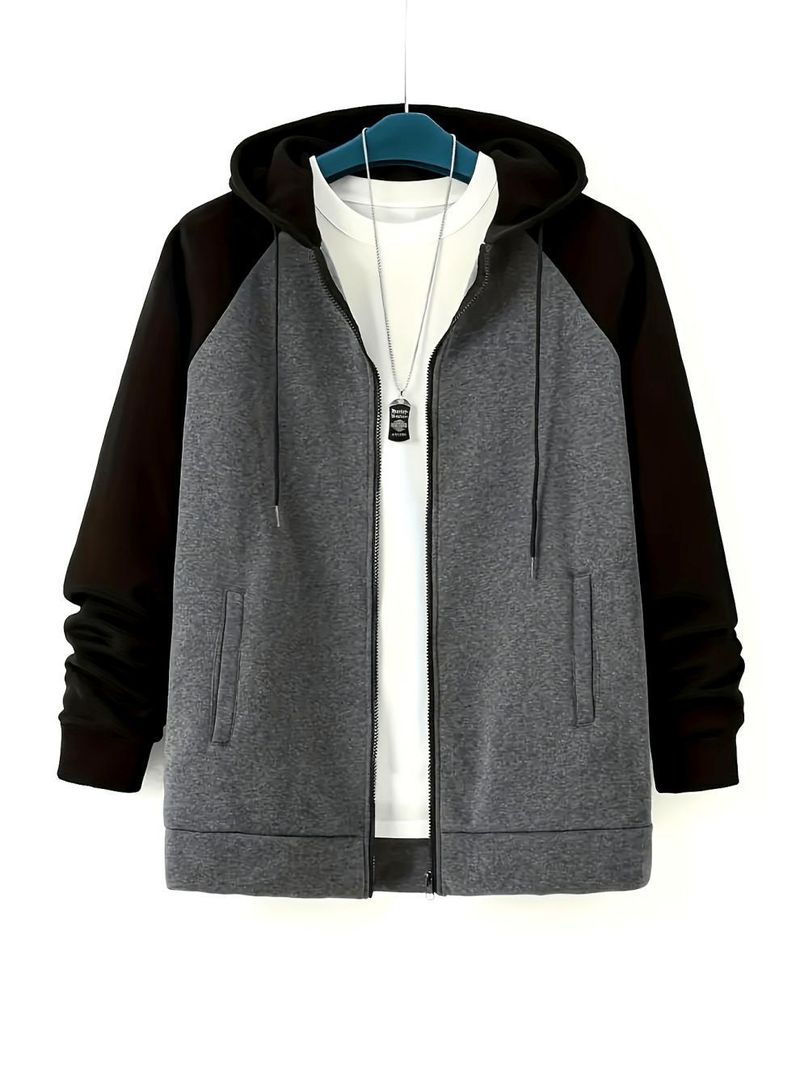 Herrenbekleidung Herren-Kapuzenpullover in Übergröße mit Kontrastfarbe und Kängurutasche, doppelte Kontrastfarbe_voghion.com