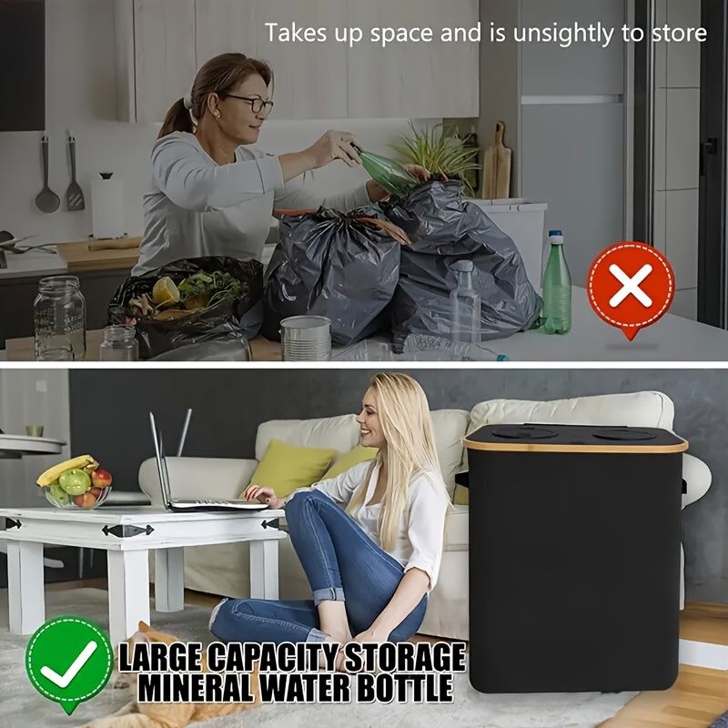 1pc 140L Kitchen Recycling Bin, Large Capacity 37 Gallon Indoor Trash Can, With 2 Reusable Bags, Bottle Recycling Bucket_voghion.com