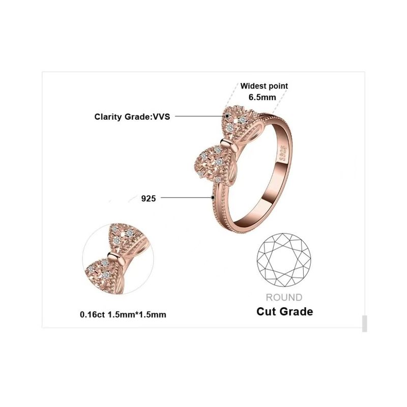 Three Dimensional Bow Ring For Women, Rose Gold, Simple Inlaid Zircon, Exquisite And Versatile, Japanese And Korean Ring, Creative Ring_voghion.com