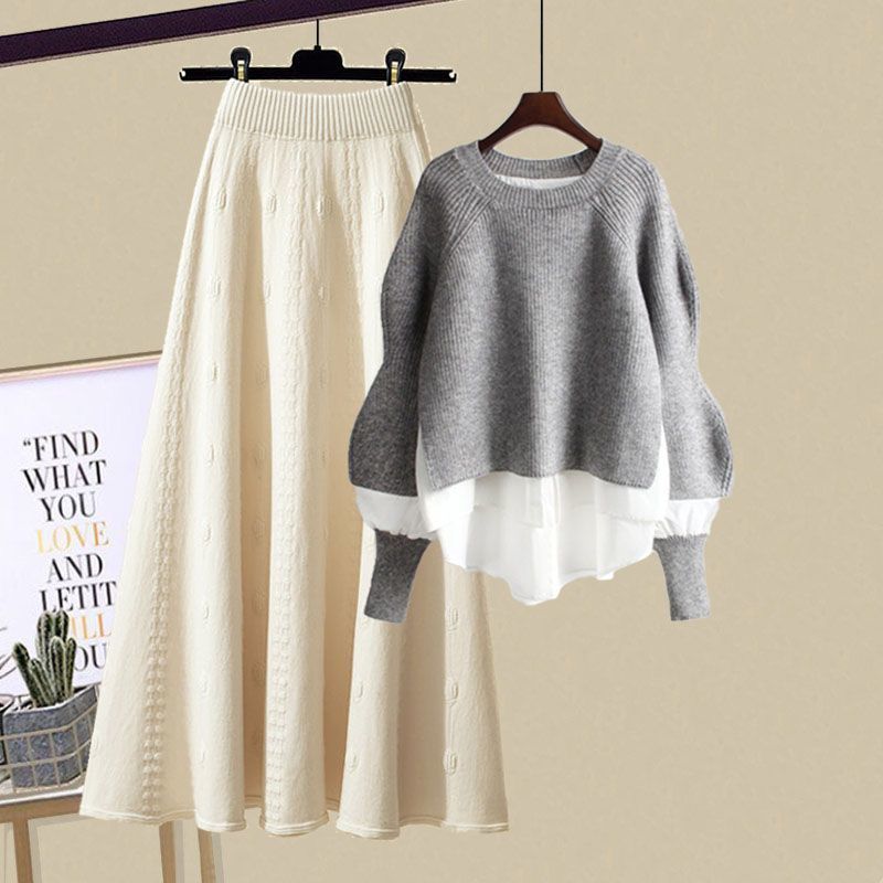 Damenbekleidung New Style Fashion Wear Western Style Loose Lazy Style Pullover Schlanker Rock Zweiteiliger Anzug_voghion.com