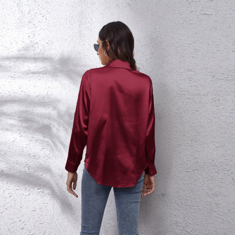 Women's clothing color D shirt satin silk imitation long sleeve shirt_voghion.com