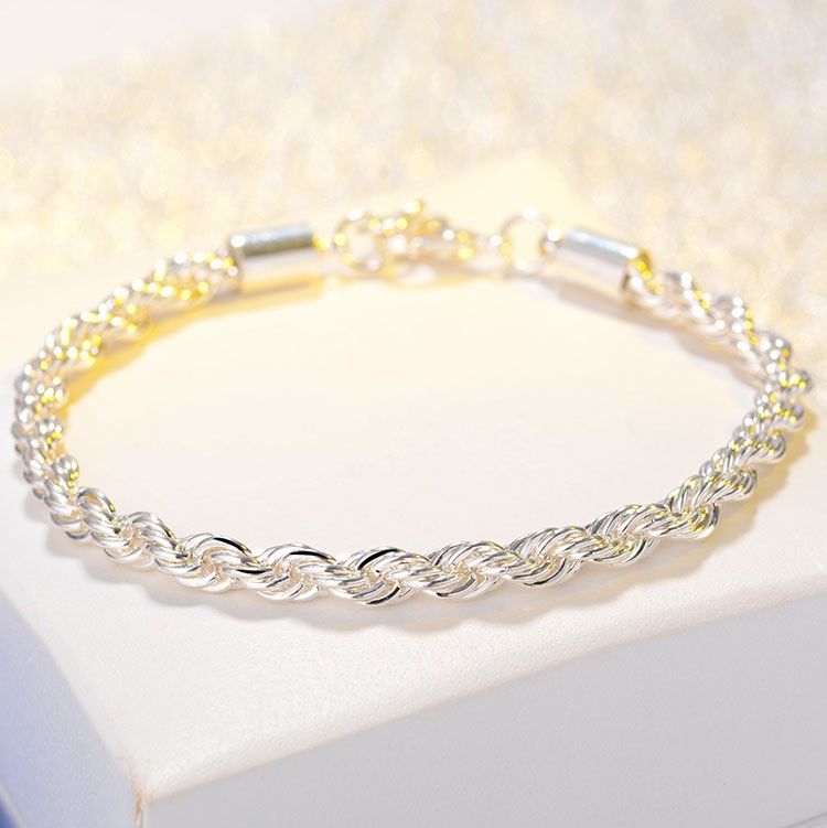 Cuban Braided Chain Hip-Hop Trend Titanium Steel Thin Bracelet Niche Unisex Twist Rope Non-Fading Hand Jewelry_voghion.com