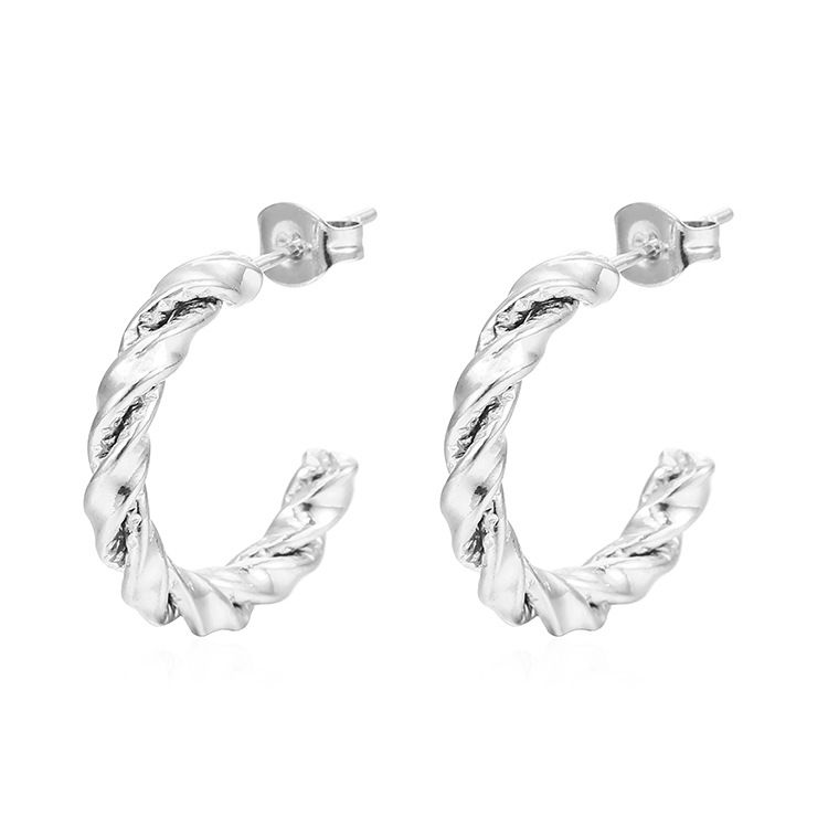 Cross-border hot earrings fashion stainless steel earrings trend simple twisted round ladies earrings jewelry wholesale_voghion.com