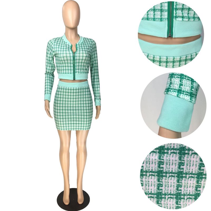 Abito da donna in due pezzi a maniche lunghe filettato stampato stampato alla moda in stile piccolo profumo_voghion.com
