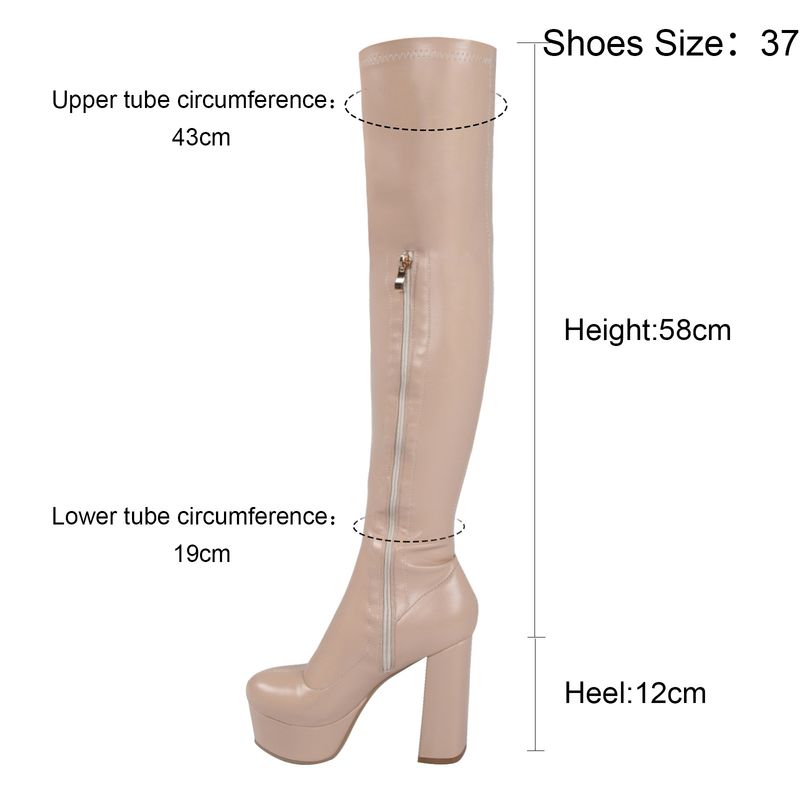 Dames hoge platform dikke elastische overknee laarzen_voghion.com