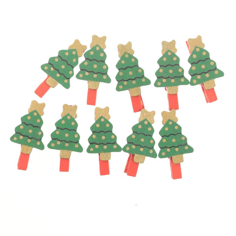 Christmas series wooden clip cute cartoon Christmas tree postcard clip Christmas decoration clip 10 PCs/bag_voghion.com