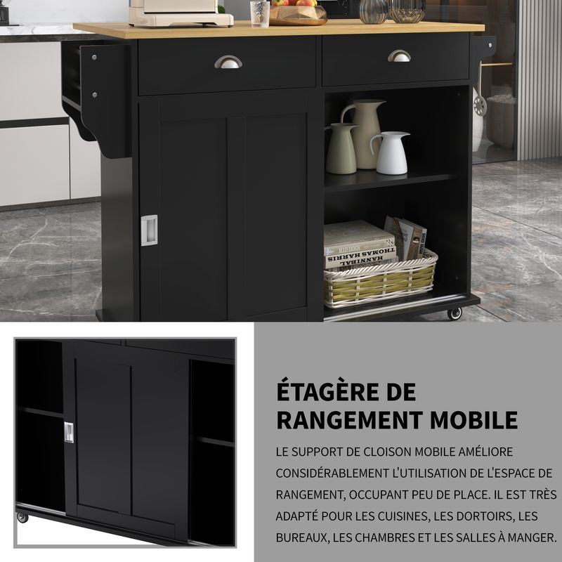 Aparador Schwarz 112x94cm, Klappbare Platte, Stauraumtüren, Rollen Für Küche/Esszimmer_voghion.com