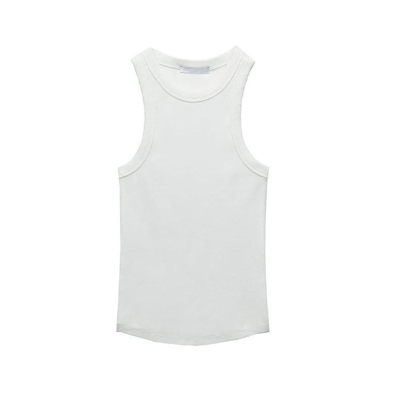 TAOP&ZA - Camiseta básica de primavera para mujer, estilo americano, con espalda nadadora y ribete de canalé lavado 3253301_voghion.com