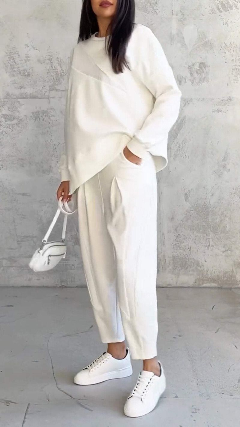 Women's Oversized Drop-Shoulder Sweatshirt & Jogger Set – Streetwear Lounge Wear With Asymmetrical Hem_voghion.com