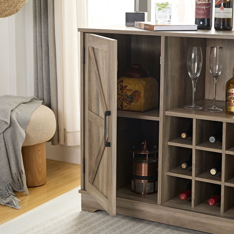 Farmhouse Coffee Bar Cabinet Bar Cabinet With Wine Rack Barn Door Buffet Sideboard Cabinet With Drawer, Adjustable Storage Shelves, Living Room, Dining Room_voghion.com