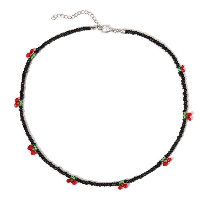 Moda Bohemya Boncuklu Kırmızı Kiraz Kolye Kadınlar İçin Sevimli El Yapımı Meyve Tohumu Boncuk Şeffaf Choker Kolyeler Boho Takı_voghion.com