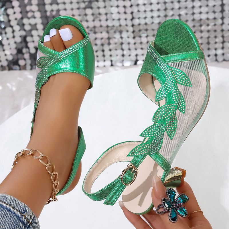 MTX Minimalistische Mode Mesh Strass Peep Toe Schuhe Für Frauen Sommer Große Größe Seite Hohl Stiletto Römische Sandalen_voghion.com