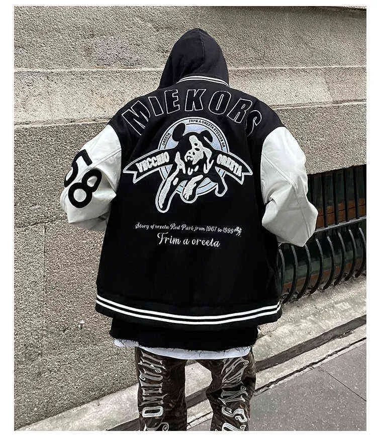 Herrenjacken, Rote Varsity-Männer, Übergroße Baseball-Bomberjacke mit Buchstabenstickerei, Vintage-Stil, Lederärmel_voghion.com