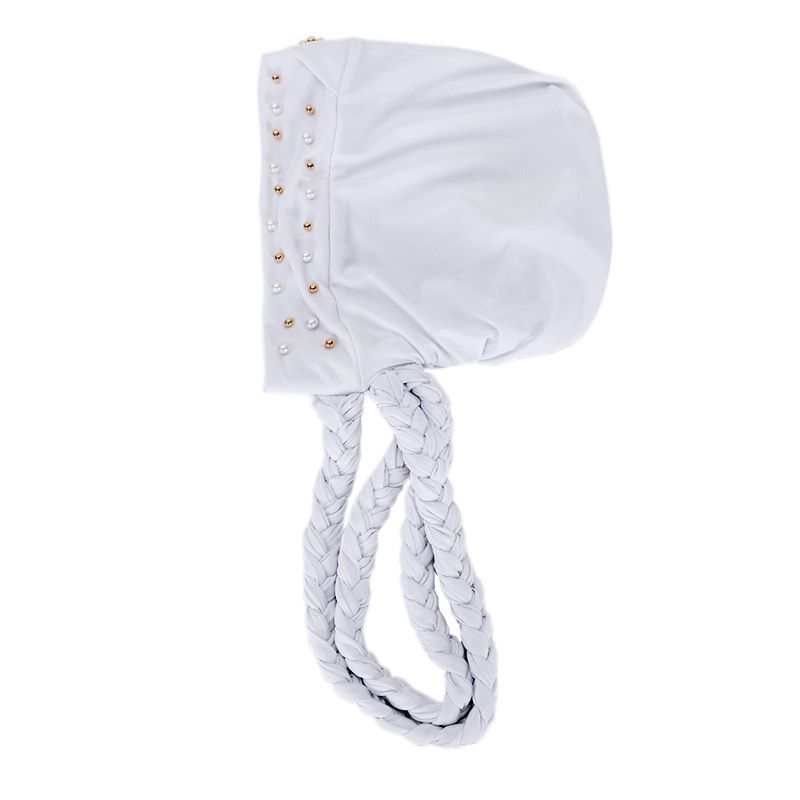 nuovo cappello foulard multicolore in tinta unita con perline per donna cappello pullover con doppia treccia con perline, stock pronto musulmano_voghion.com