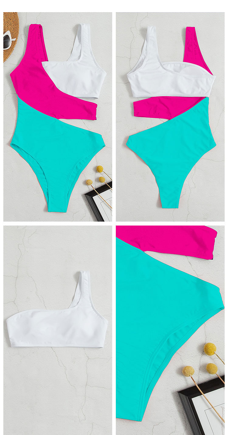 Women's Clothing Sexy Contrast Color One Piece Swimsuit Female Ins Style Conservative Bikini Hot Spring Swimming Suit_voghion.com