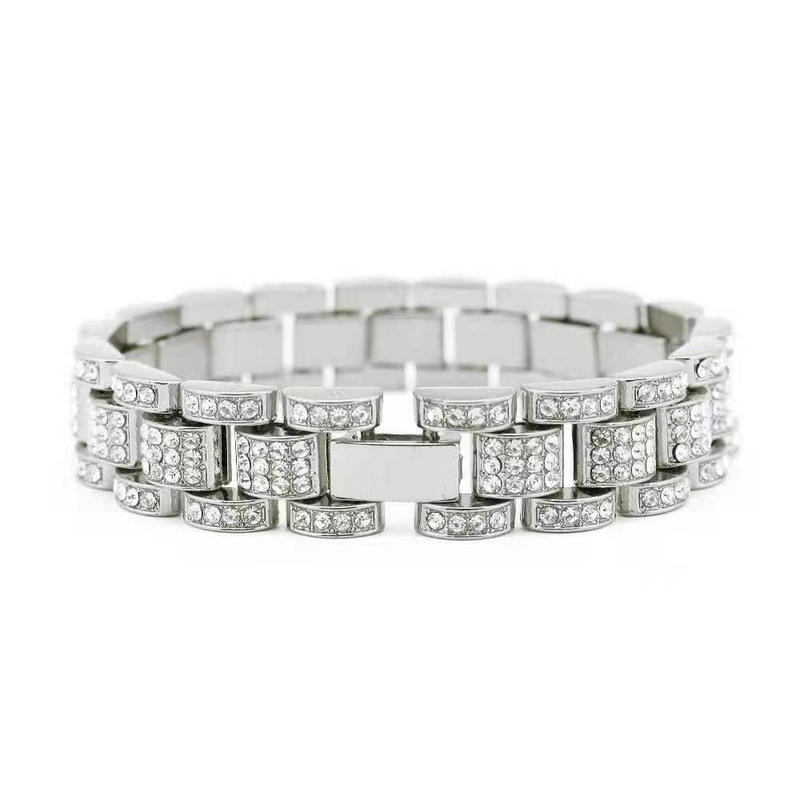 Zegarek na bransoletce dla mężczyzn Iced Out Clock Hip Hop Duży łańcuch Złoty zegarek na rękę Rhinestone Bling Męski zestaw prezentowy Religio Masculino_voghion.com