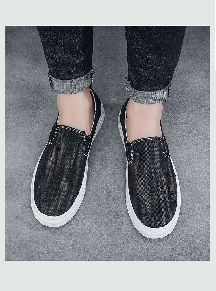 Tênis casuais masculinos de lona respirável, novos, versáteis, planos e sem cadarço, calçados da moda para o verão_voghion.com