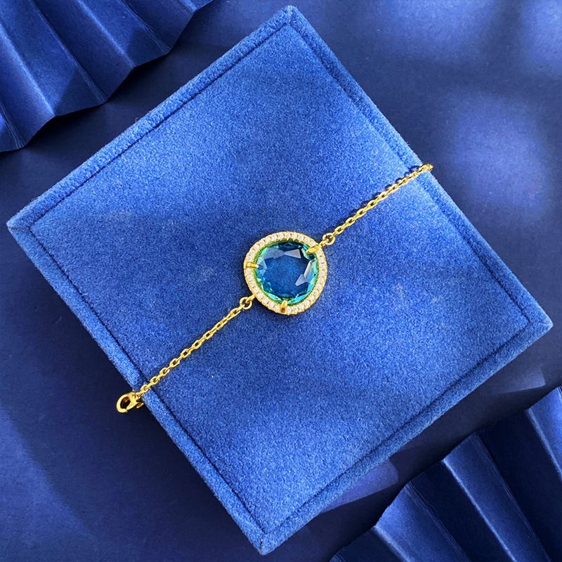Braccialetto geometrico a triangolo con diamanti, stile acquamarina, in cristallo artificiale trasparente, da donna, di lusso_voghion.com
