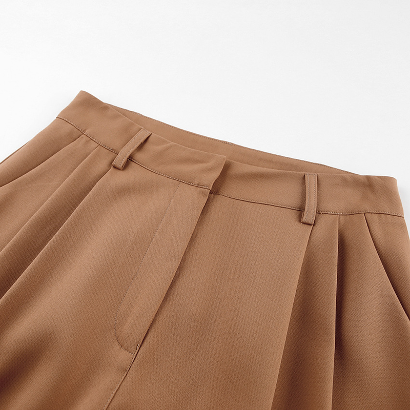 Pantaloni eleganti da donna a vita alta e gamba larga - Pantaloni da ufficio con orlo fluido e tasche laterali - Tessuto elasticizzato in misto poliestere (nero/kaki, S-XXL)_voghion.com