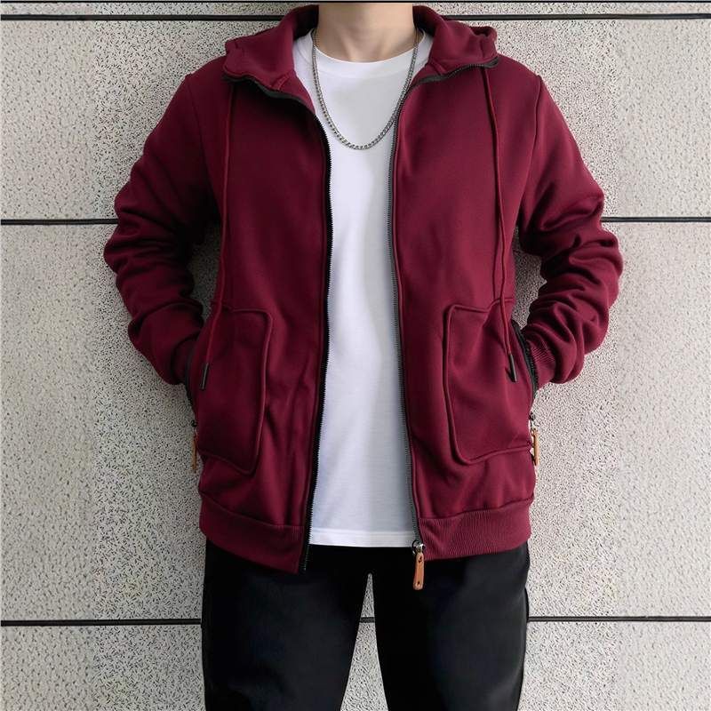 Felpa con cappuccio e fodera in pile con cerniera da uomo, produttore di cardigan con cappuccio_voghion.com