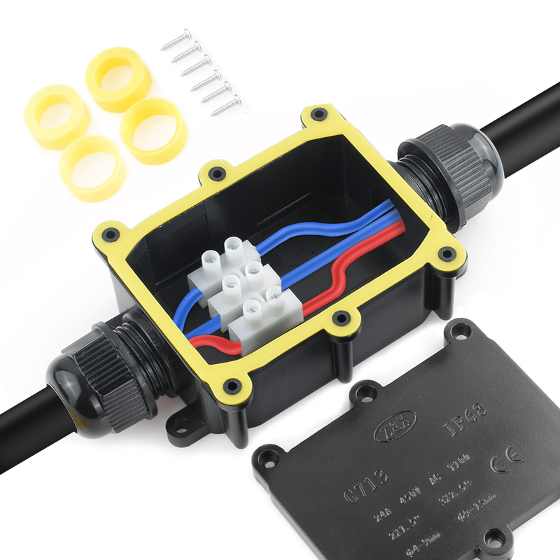 2/3/4/5/6 Way IP68 Waterproof Junction Box Electrical Enclosure Block Cable Connecting Line Protection Wire Black Junction Box_voghion.com