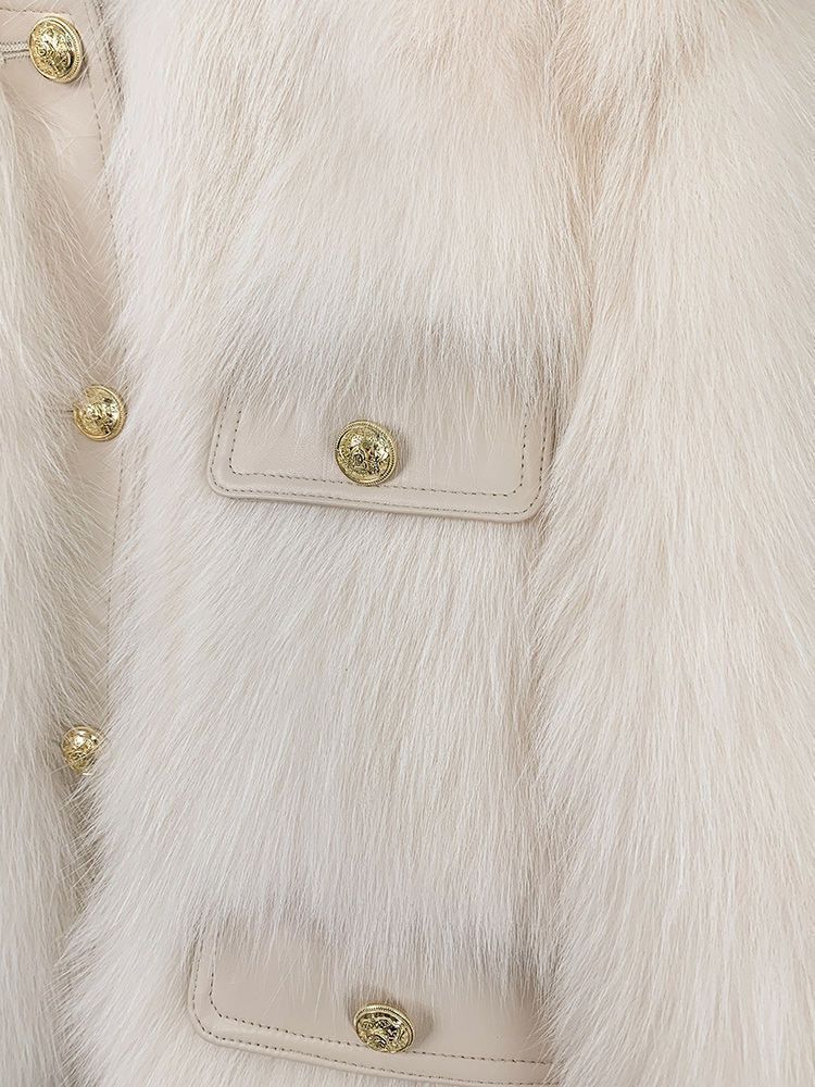 "Eleganter Kurzmantel für Damen - Weiche Winterjacke mit Kunstfellfutter, Leichtes Polyester-Mischgewebe, Rundhalsausschnitt, Knopfleiste vorne, S/M/L/XL, Beige/_voghion.com