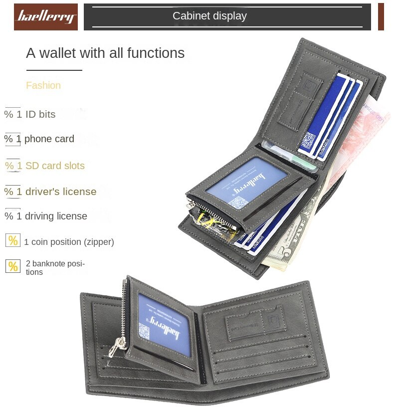 Portafoglio corto da uomo Baellerry Portamonete in pelle PU multi-card di alta qualità Porta carte di credito orizzontale alla moda_voghion.com