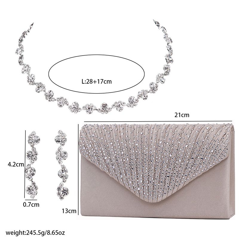 Borse da sera da donna, set elegante con collana, orecchini, onda, diamante, strass, collana semplice, borsa da cena da donna, set di tre accessori_voghion.com