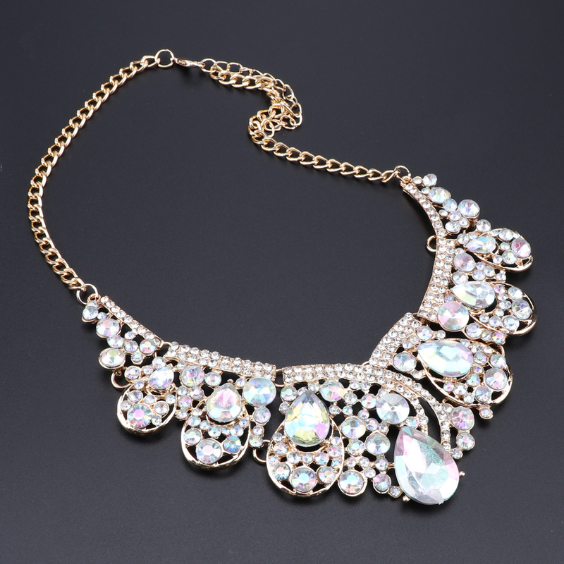 Modischer Kristall Choker Statement Halskette Ohrring Kragen Boho Schmuckset Hochzeitsgeschenk Frauen Bräute Abschlussball Party_voghion.com