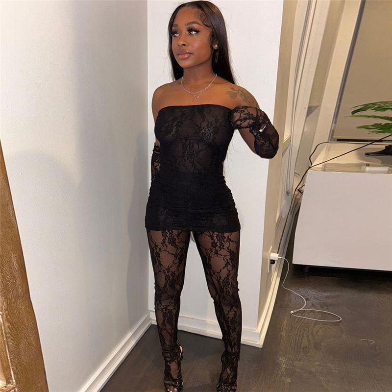2023 Herfst Damesmode Nieuwe Sexy Kant Tube Top Hoge Taille Strakke Kousenbroekset Voor Vrouwen_voghion.com