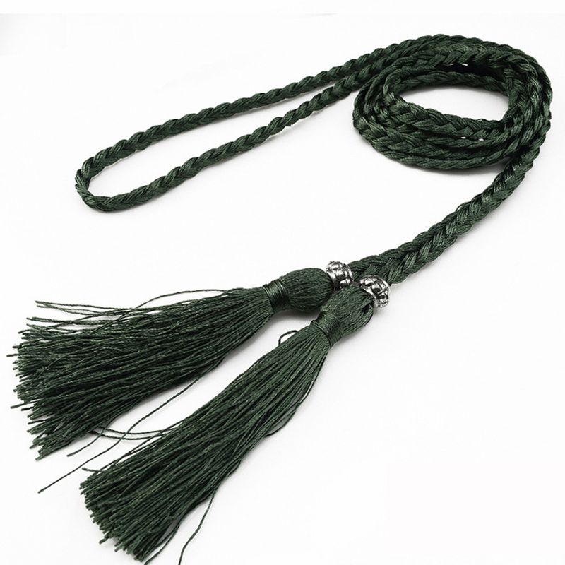 HOT Dunne Taille Touw Brei Riemen Etnische Stijl Mode Vrouwen Boho Effen Kleur Gevlochten Kwast Riem Voor Jurk Taillebanden_voghion.com