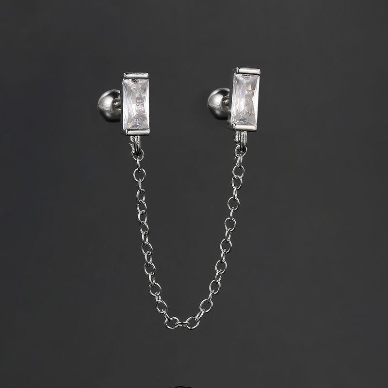 Orecchini unisex semplici a forma di catena con osso per le orecchie, per le donne, con doppia vite in zircone, mini orecchini a bottone popolari_voghion.com