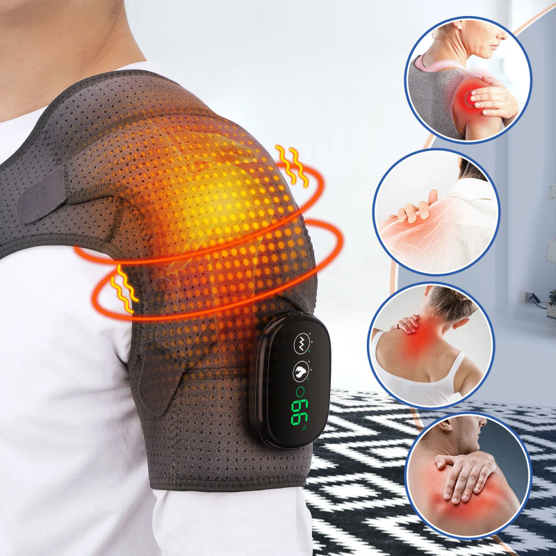 Masseur de dos chauffage électrique masseur d'épaule orthèse articulation arthrite soulagement de la douleur Vibration LED contrôleur réglable_voghion.com