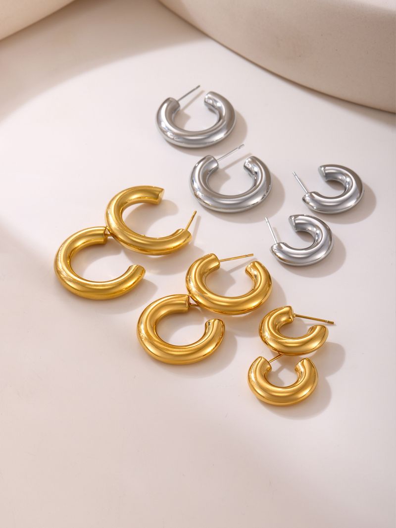 Orecchini da donna eleganti in stile minimalista a forma di C, placcati in oro francese 18 carati, orecchini lisci a forma di anello temperamento_voghion.com