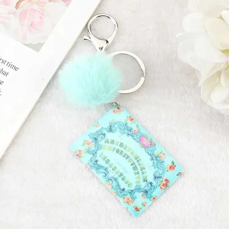 1 portachiavi da donna con planchette Ouija in acrilico con pompon, specchietto retrovisore per auto, punk board, artigianato, borsa, gioielli, ciondoli 250911_voghion.com