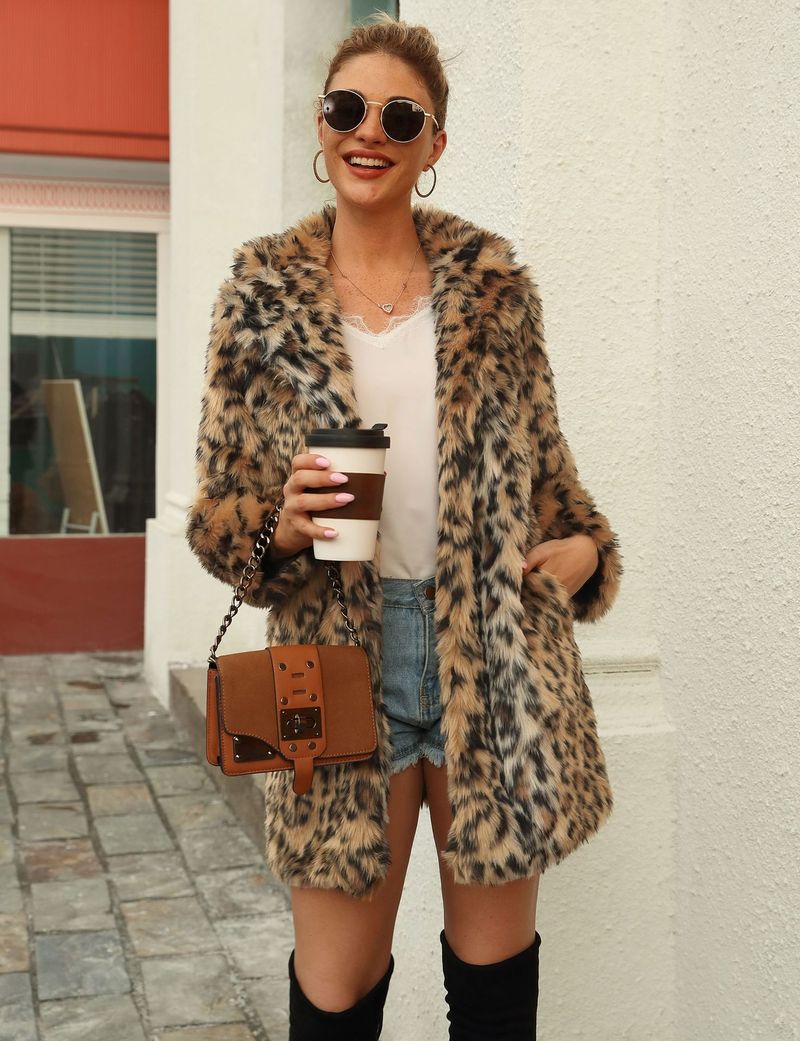 Women’s Long Leopard Print Faux Fur Coat – Suit Collar Plush Jacket, Winter Warm & Stylish_voghion.com