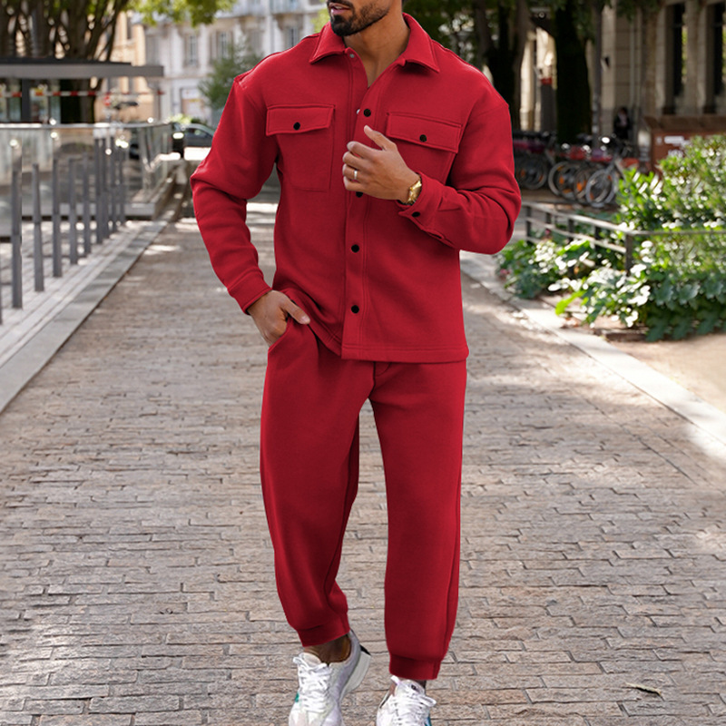 Podzimní/zimní módní bunda pánská podzimní semišová jednořadá jednobarevná slim fit dvoudílná sada pro muže_voghion.com