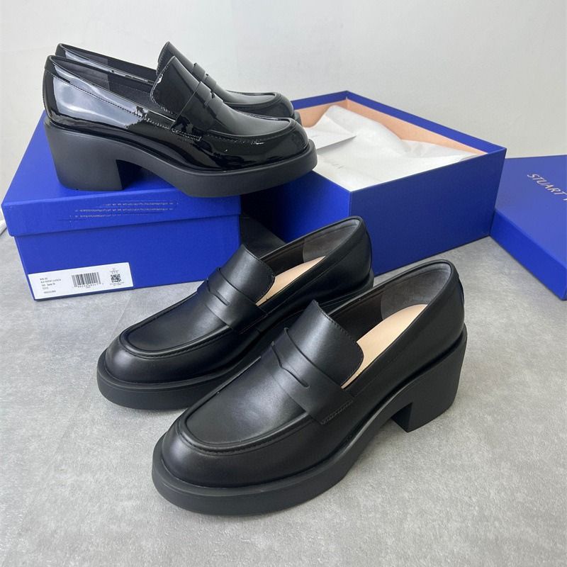 Original High Round Toe, Soled Loafers, Deep Mouthed, One Step Raised, Legs Visible, Long Single Shoes, Women's Thick_voghion.com
