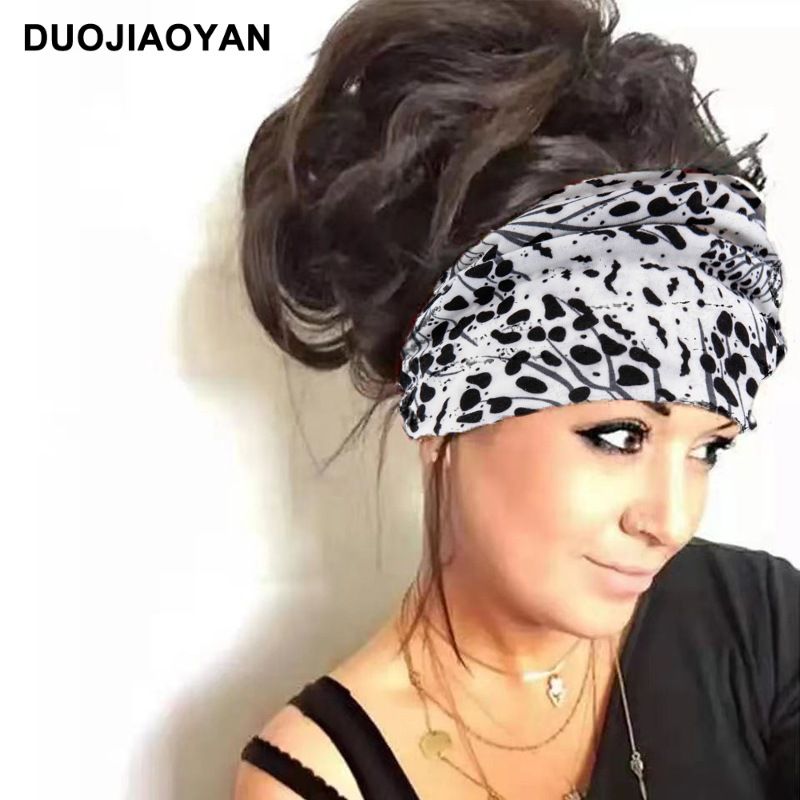 New Leopard Print Digital Printed Sports Headband with European and American Knotted Cross Wide Edge Elastic Headband for Women_voghion.com